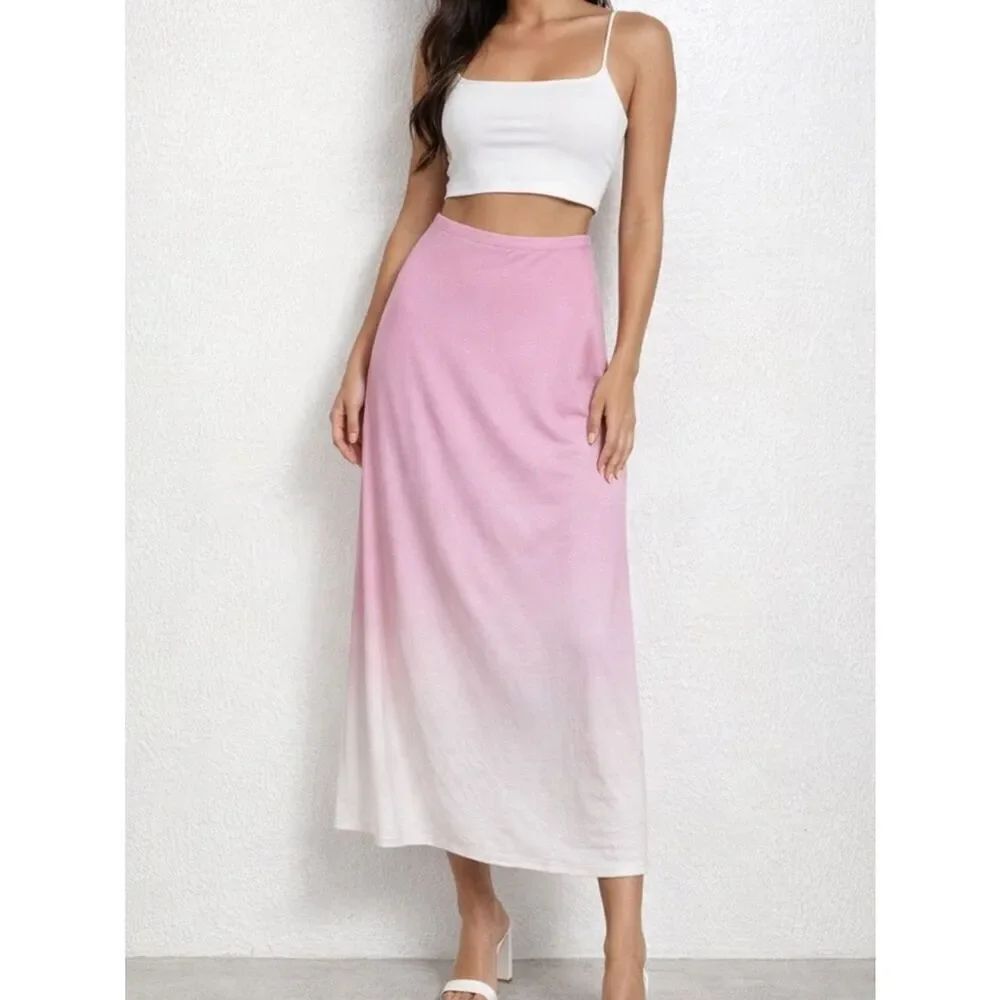 J. McLaughlin Louisa May A-line Pink Dip Dyed Ombre Midi Skirt Size 4